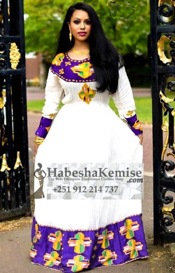 Purple Hiwot Ethiopian Traditional Dress-7